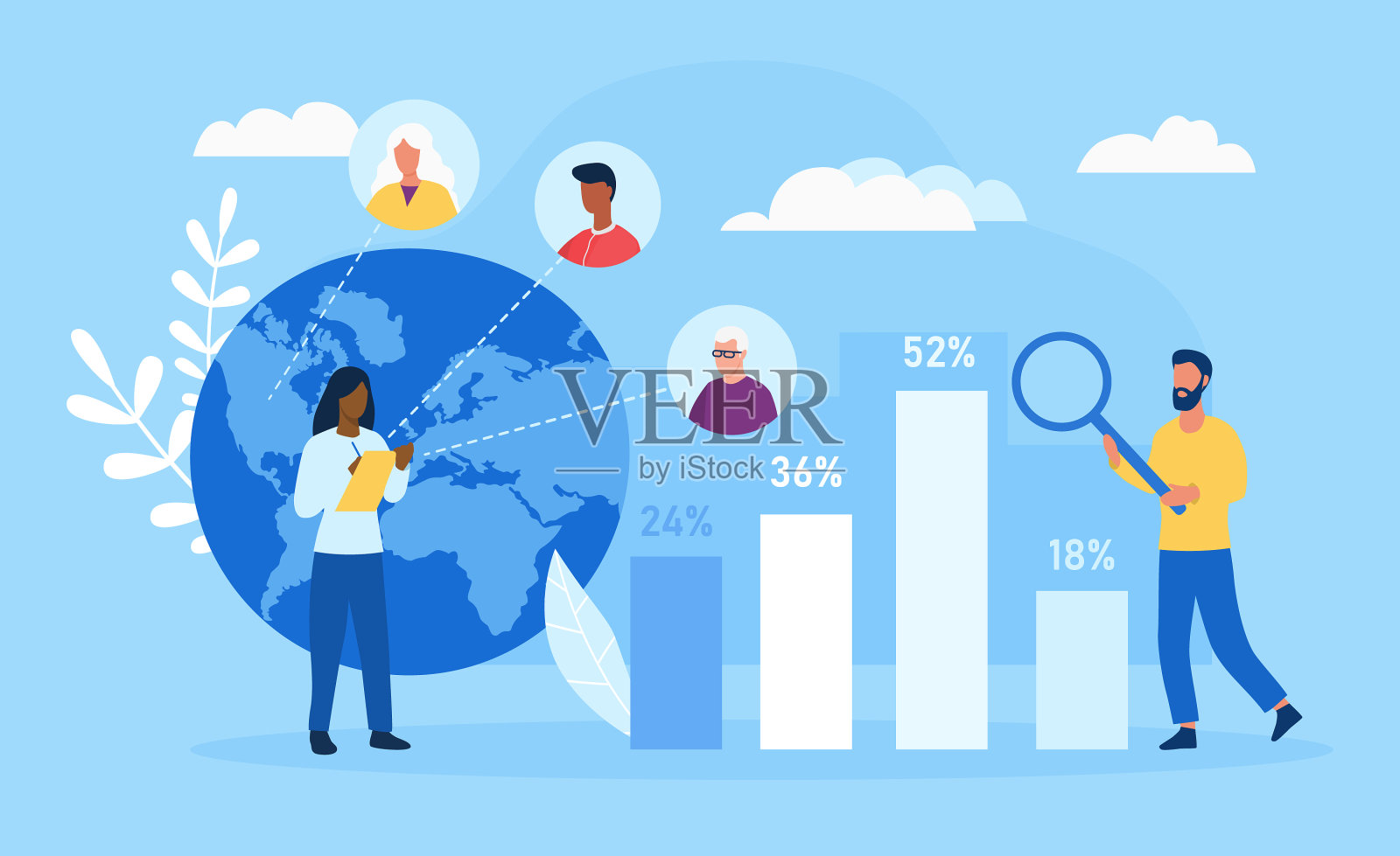 男性和女性角色研究人口统计学设计模板素材