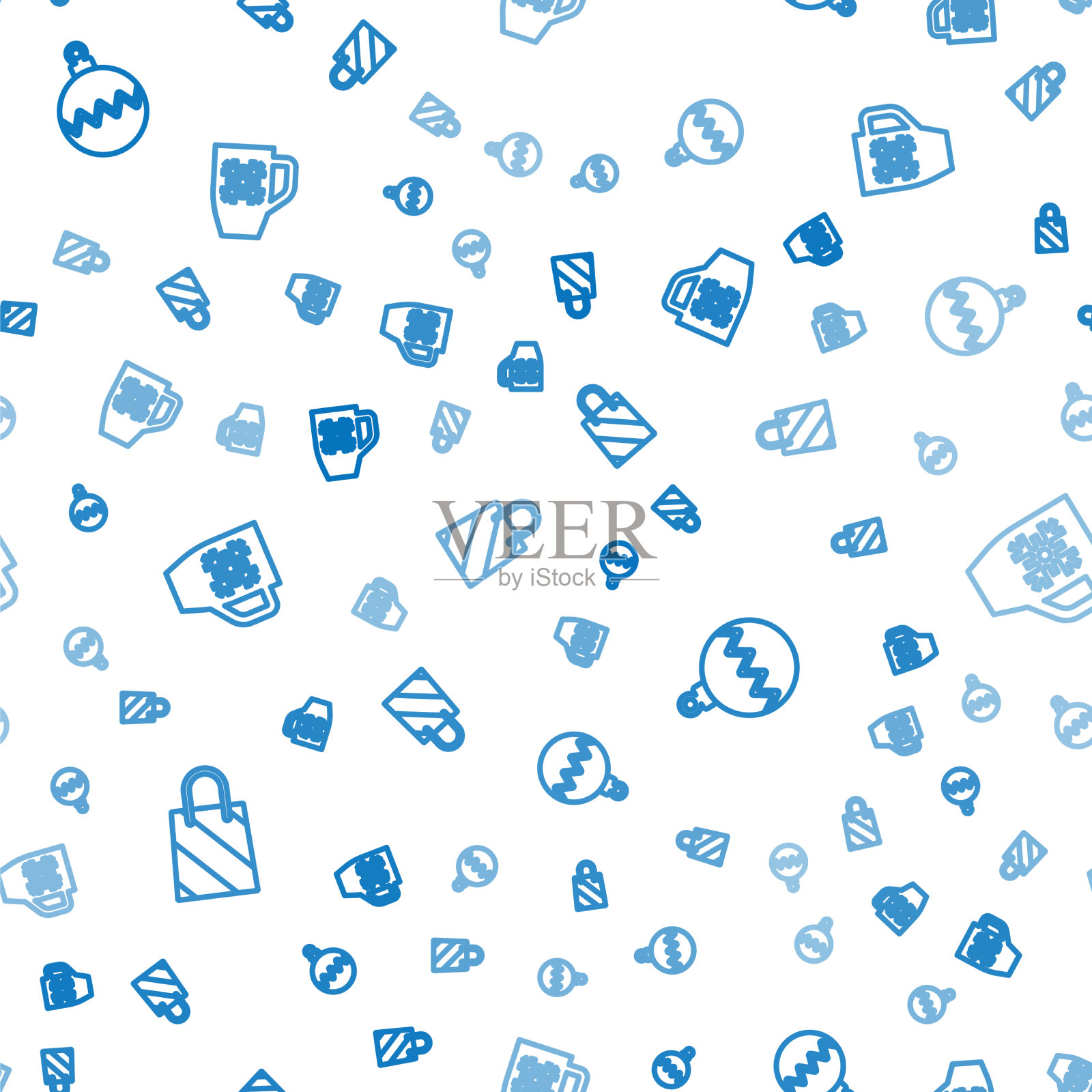 设线圣诞购物袋球和咖啡图标素材