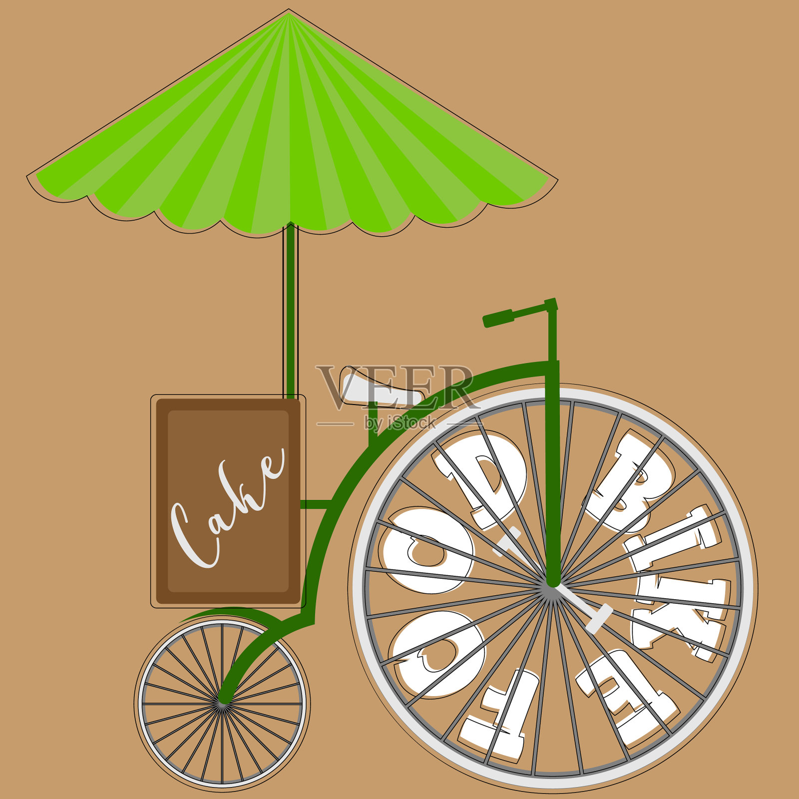 标志蓝色绿色复古食品自行车与白色插画图片素材