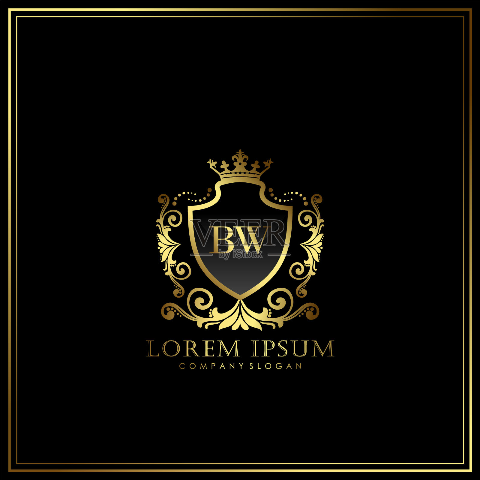 Bw首字母豪华标志模板在艺术插画图片素材