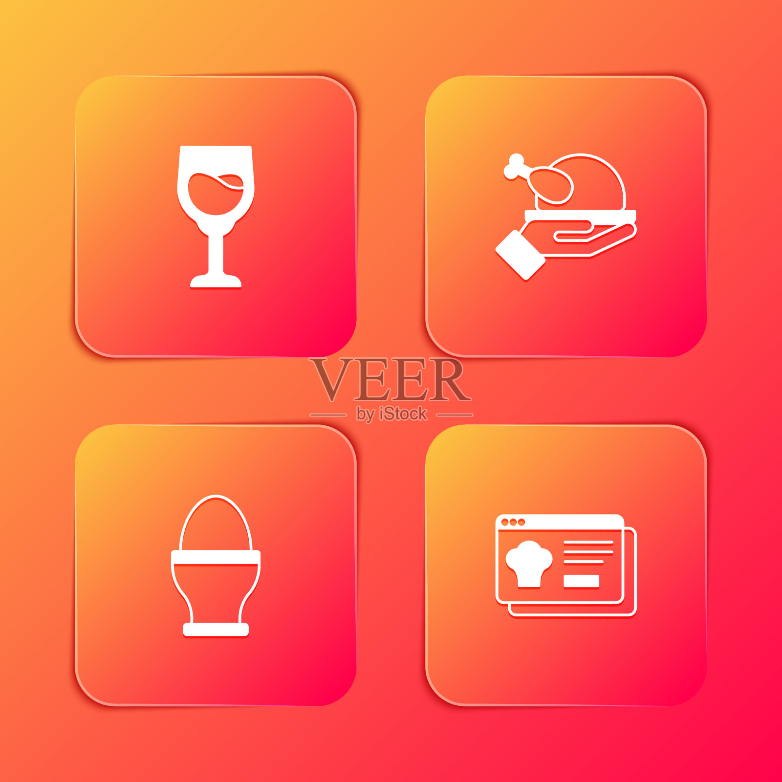 设酒杯烤鸡或烤鸡图标素材