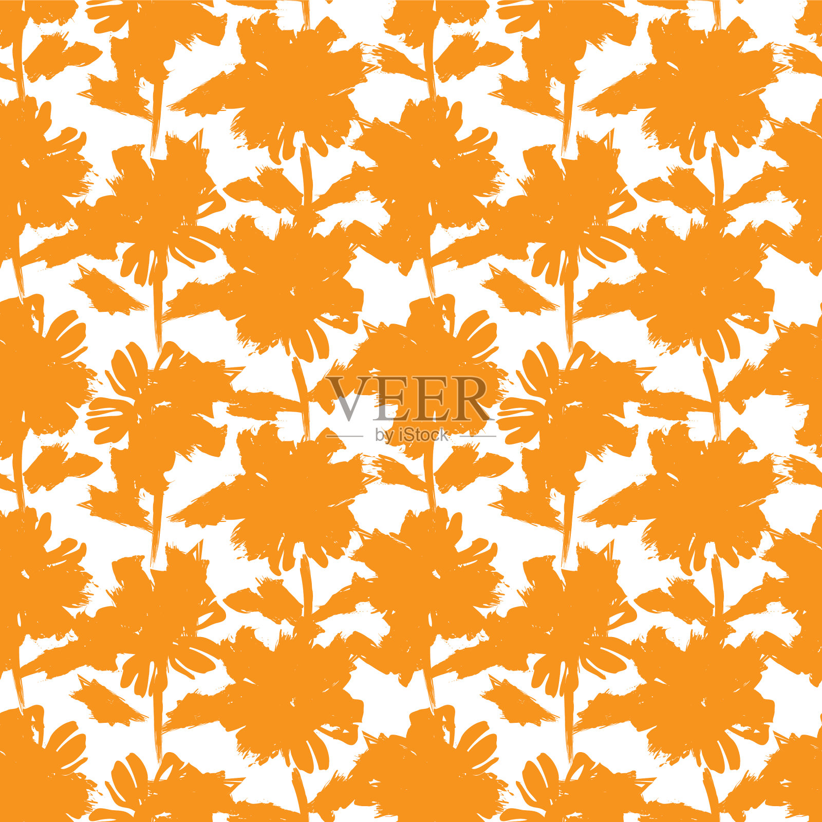 橙色花卉笔触无缝模式插画图片素材