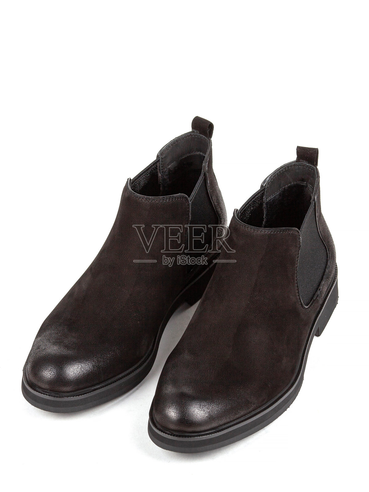 经典新男子黑色冬季皮革毛皮靴子孤立在白色背景照片摄影图片