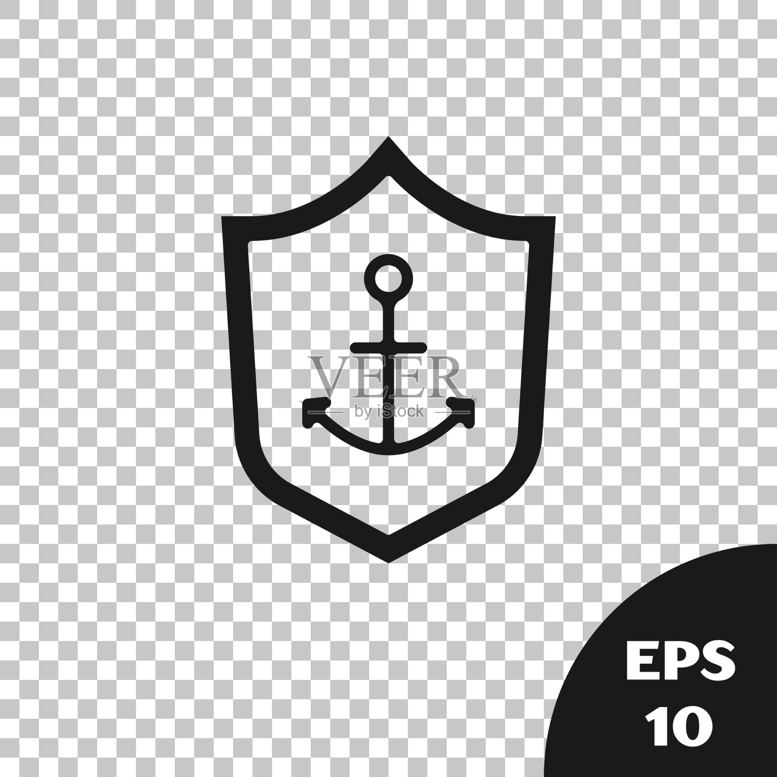 黑色锚内盾图标隔离上插画图片素材