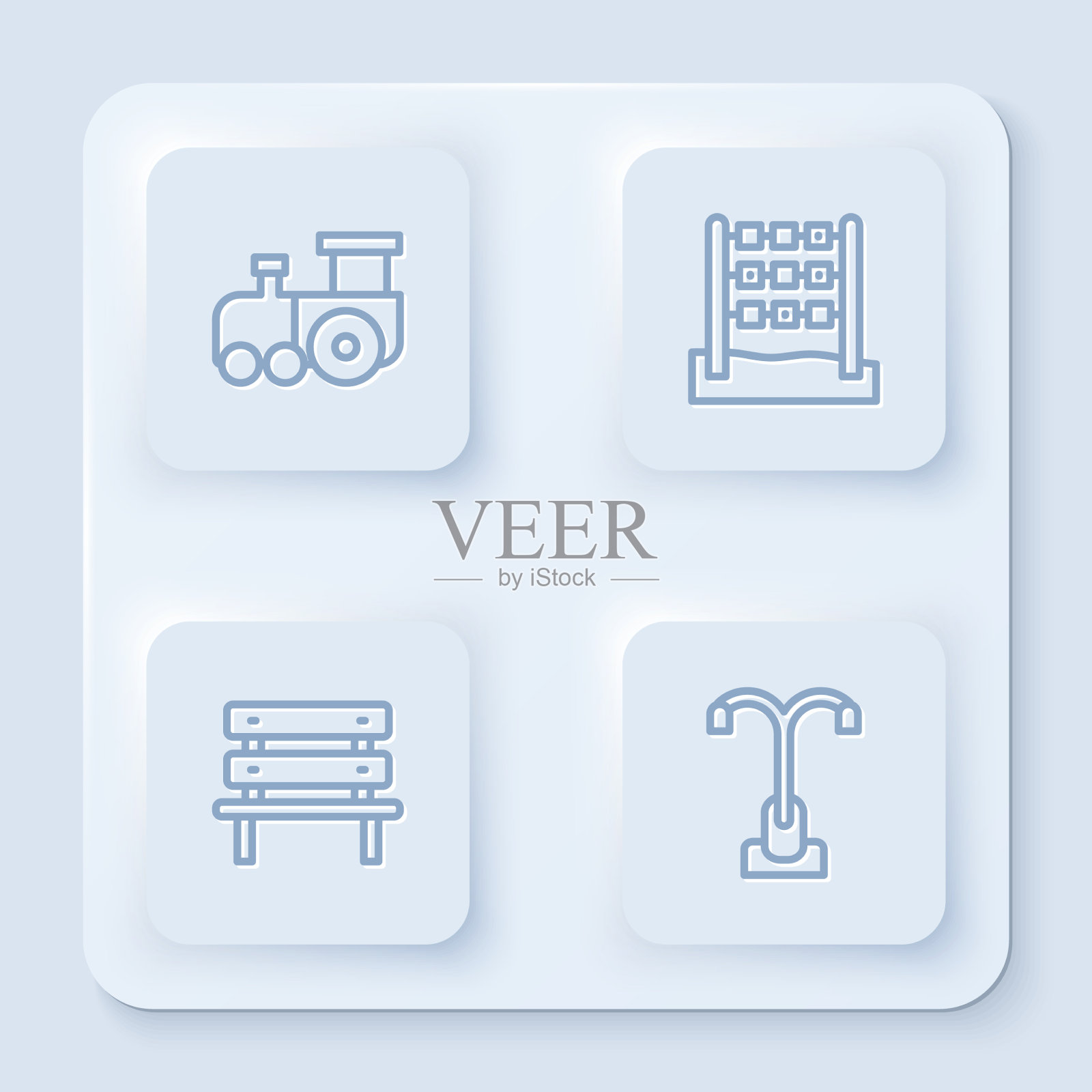 套线玩具火车井字游戏板凳和图标素材