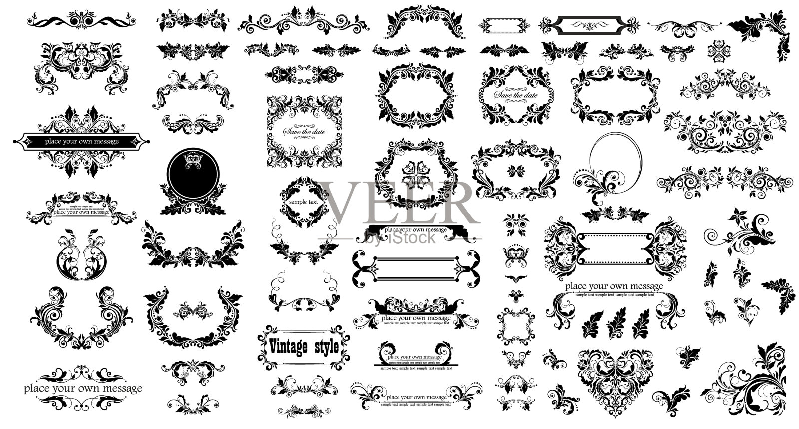 Mega集装饰复古花黑色设计元素图片