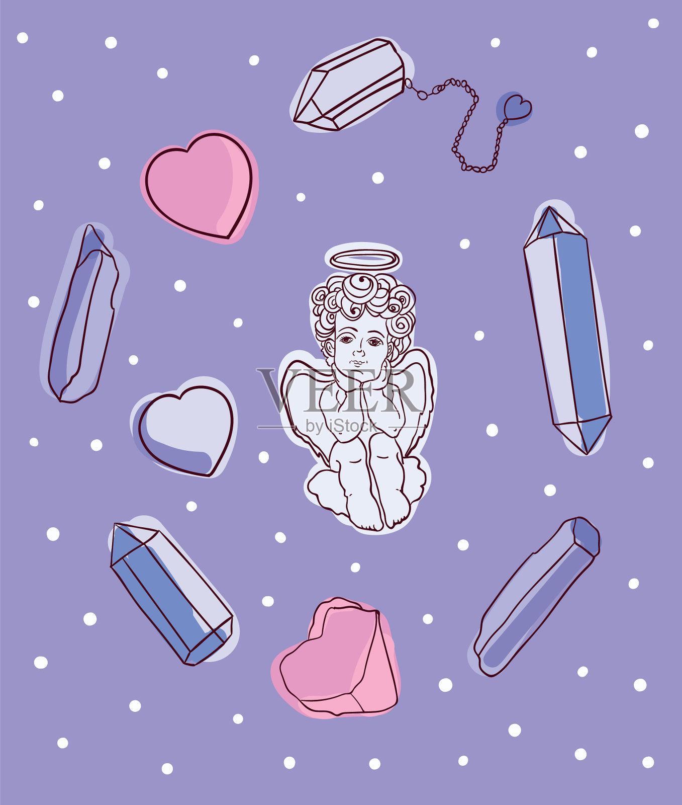 天使和晶体插画图片素材