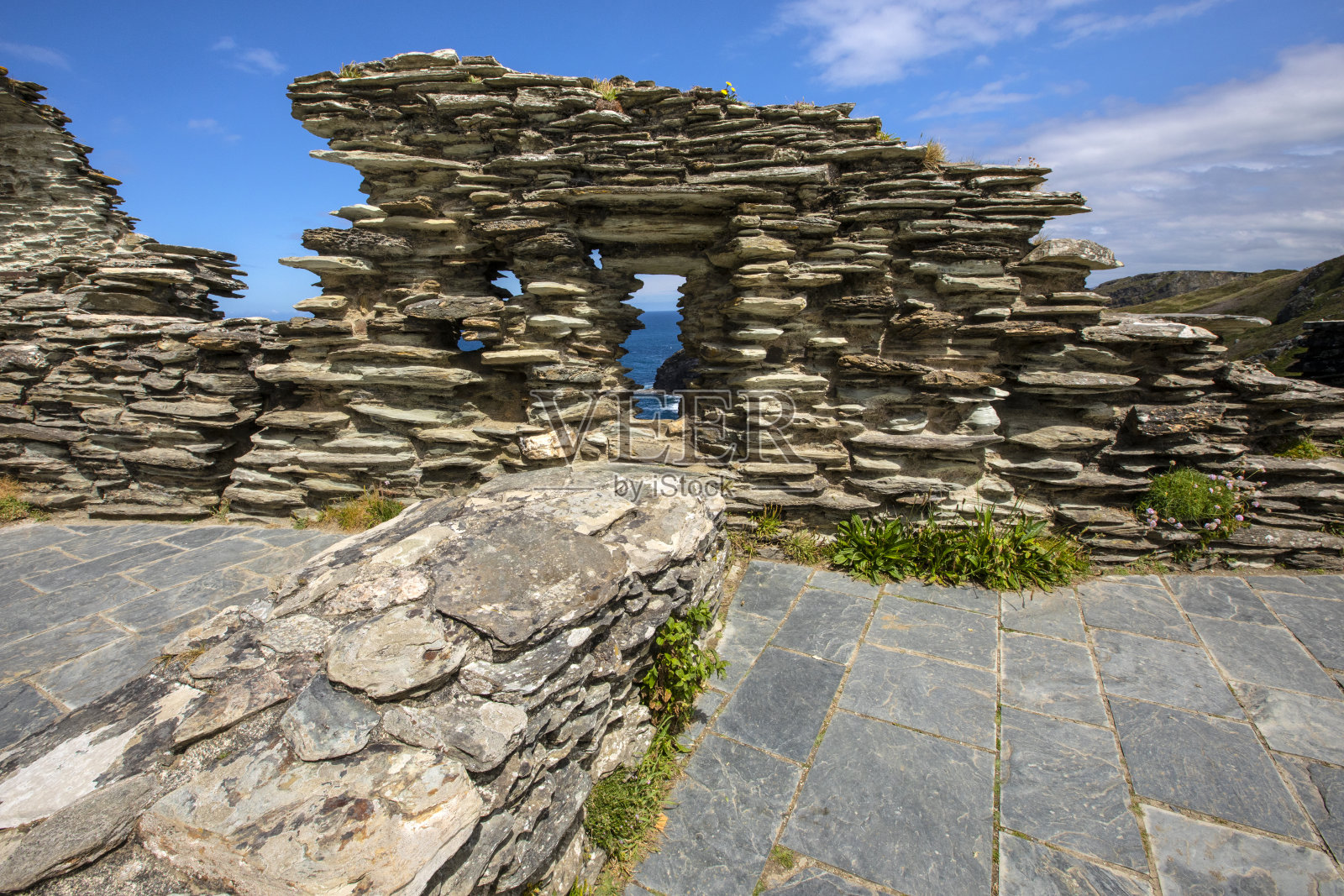 英国康沃尔郡廷塔格尔城堡废墟照片摄影图片