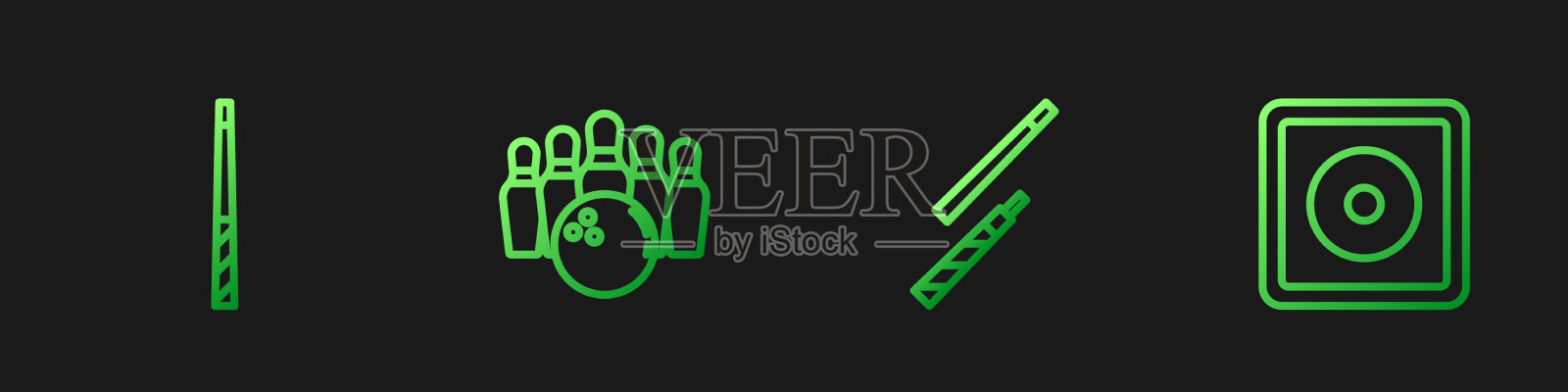 设线、台球杆、保龄球瓶和球图标素材