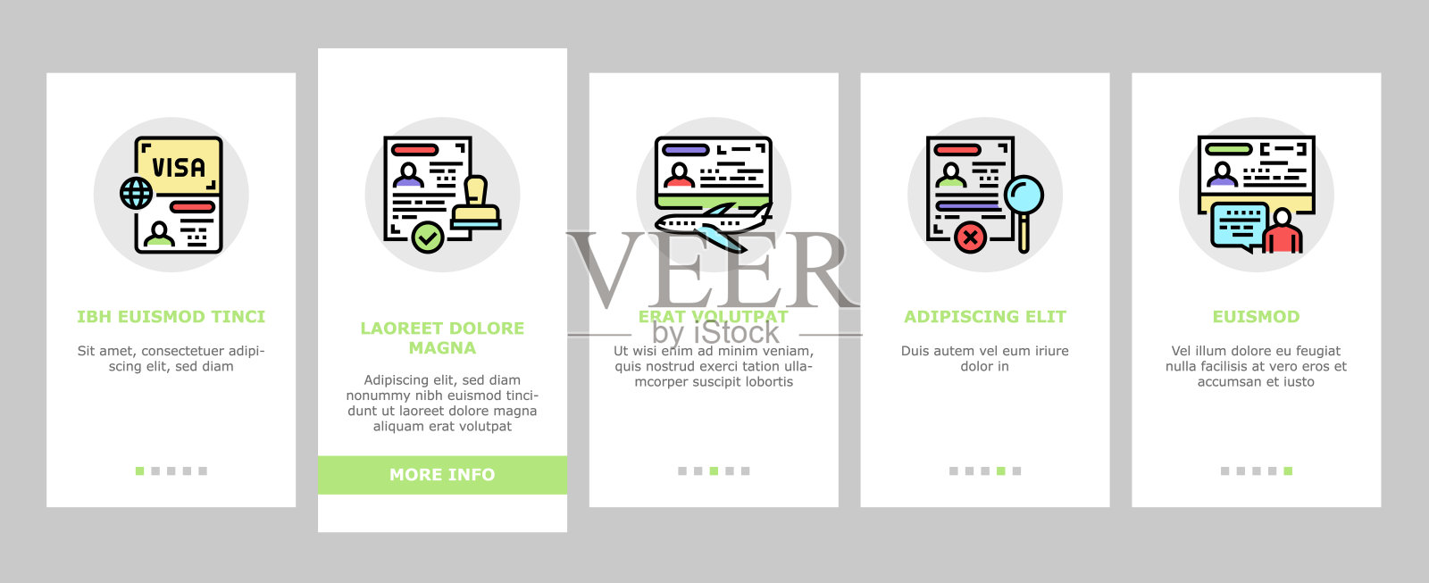 旅行签证图标设置向量插画图片素材