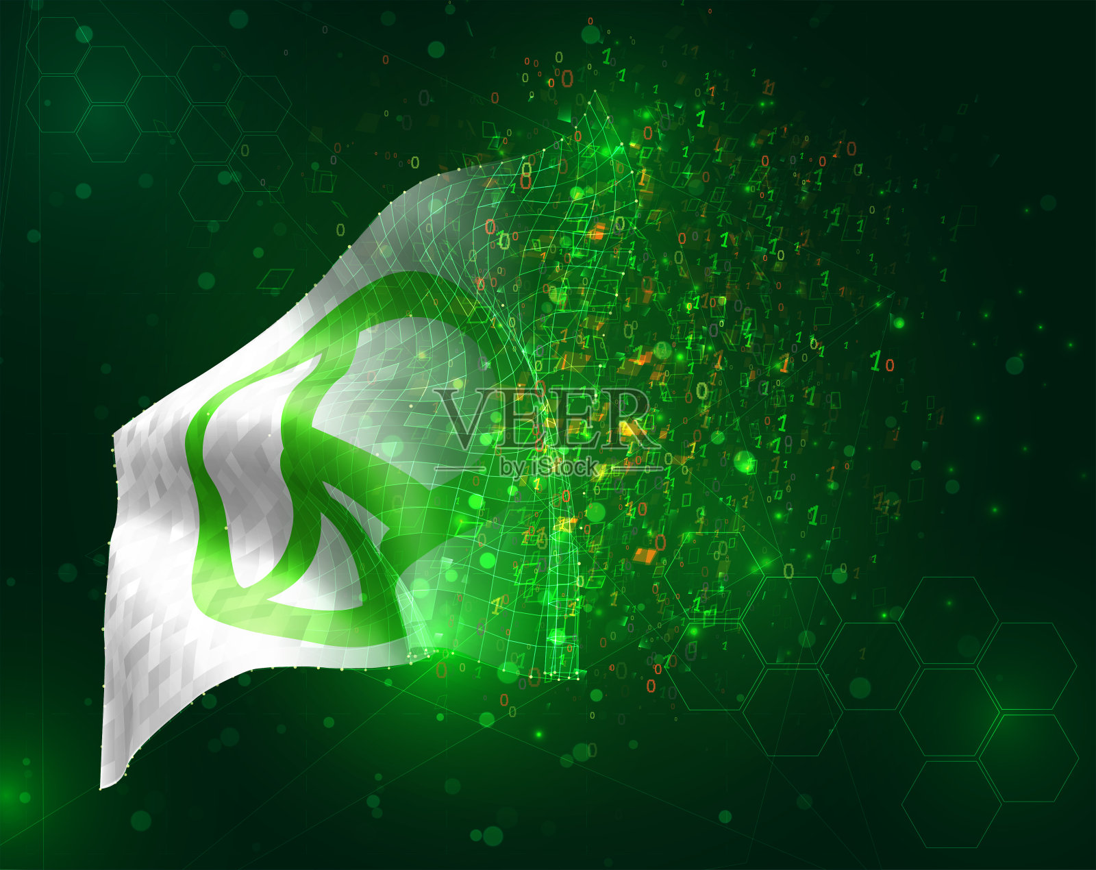 矢量3d标志在绿色背景与多边形和数据数字插画图片素材