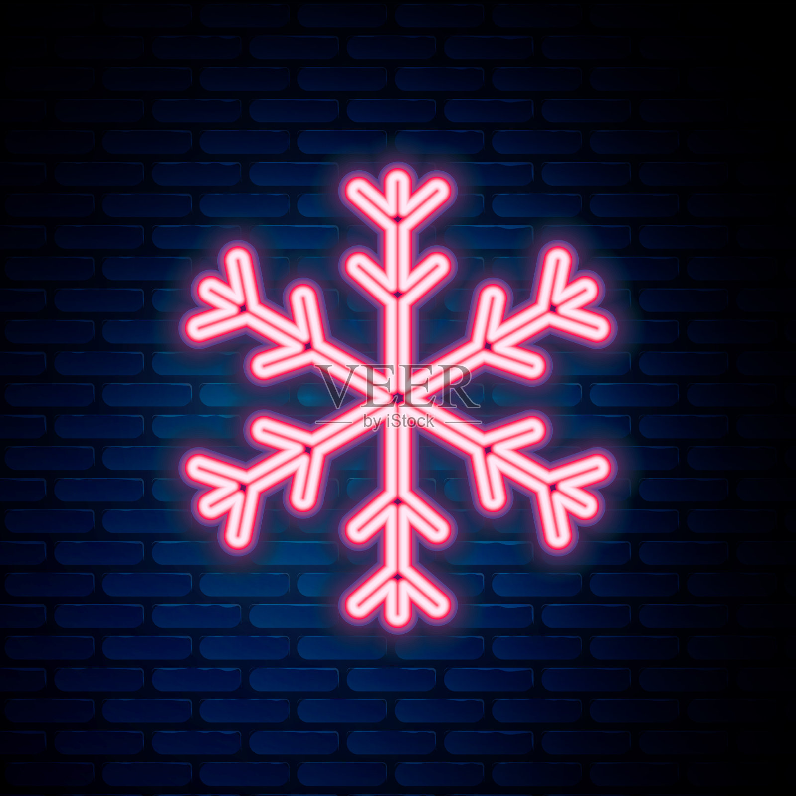 发光的霓虹灯线雪花图标孤立的砖插画图片素材