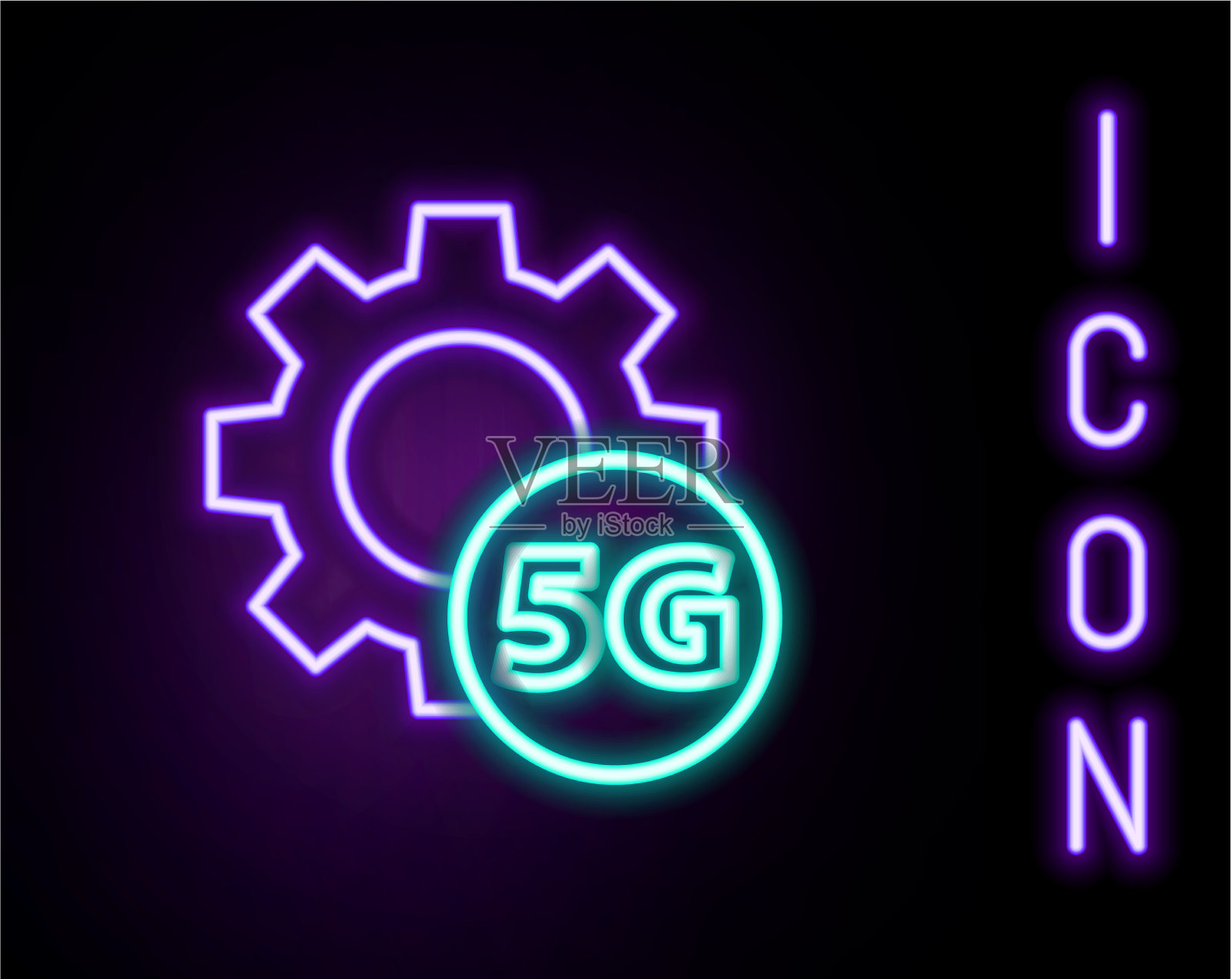 发光的霓虹灯线设置5g新的无线互联网图标素材