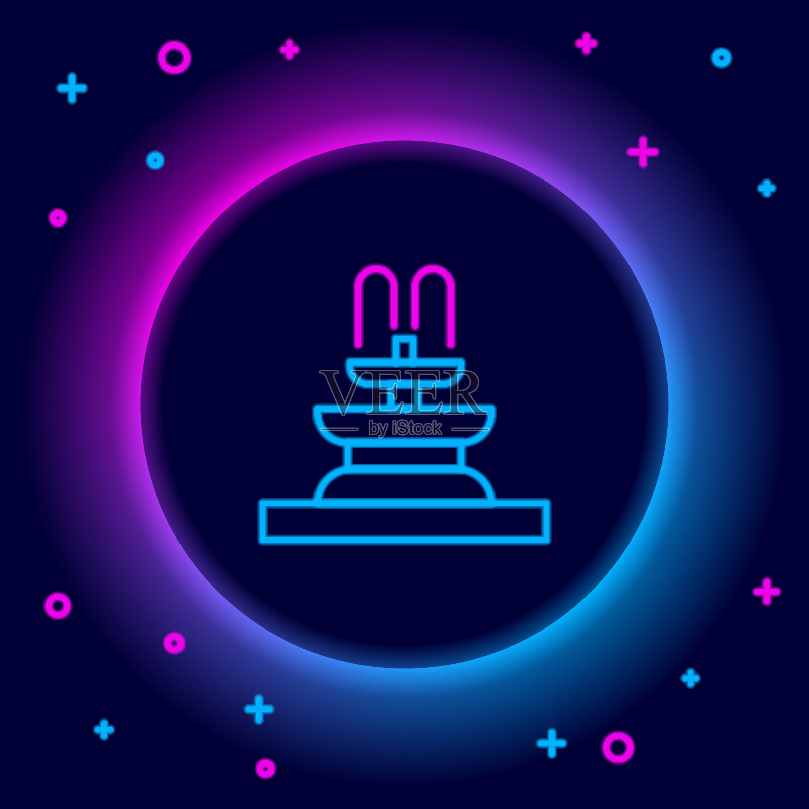 发光的霓虹灯线喷泉图标孤立在黑色插画图片素材