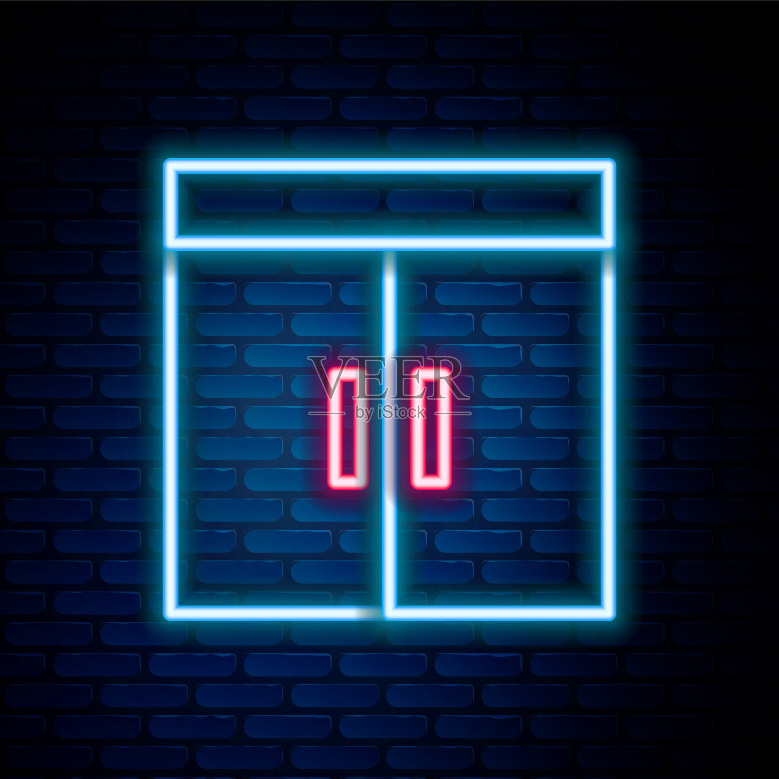 发光的霓虹灯线衣橱图标孤立在砖插画图片素材