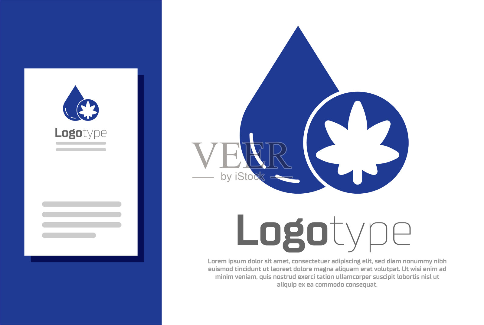 蓝色医用大麻或大麻叶橄榄油插画图片素材