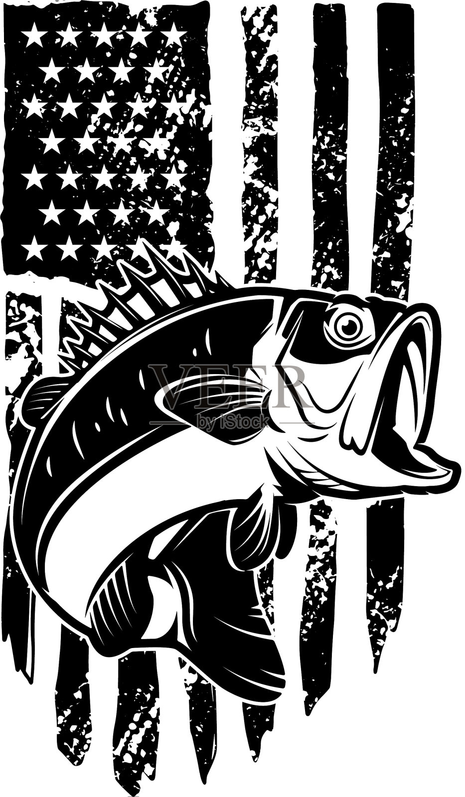 鲈鱼在美国国旗的背景设计设计元素图片