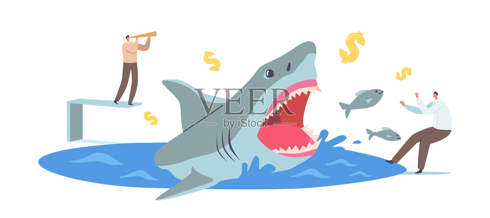 商人用望远镜望着巨大的设计元素图片