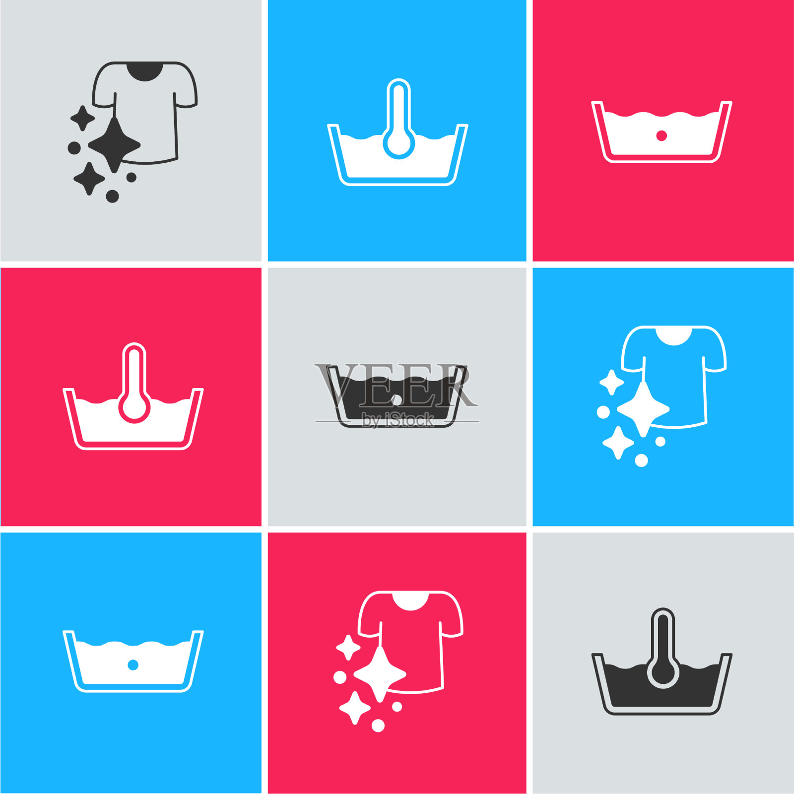 设置烘干衣物的温度、洗涤和图标图标素材