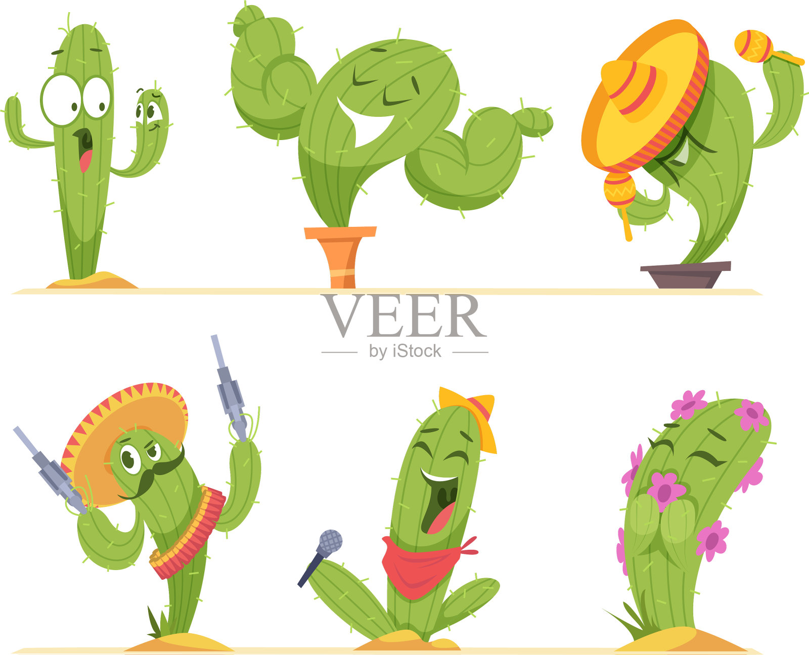 仙人掌性格墨西哥地道植物快乐插画图片素材