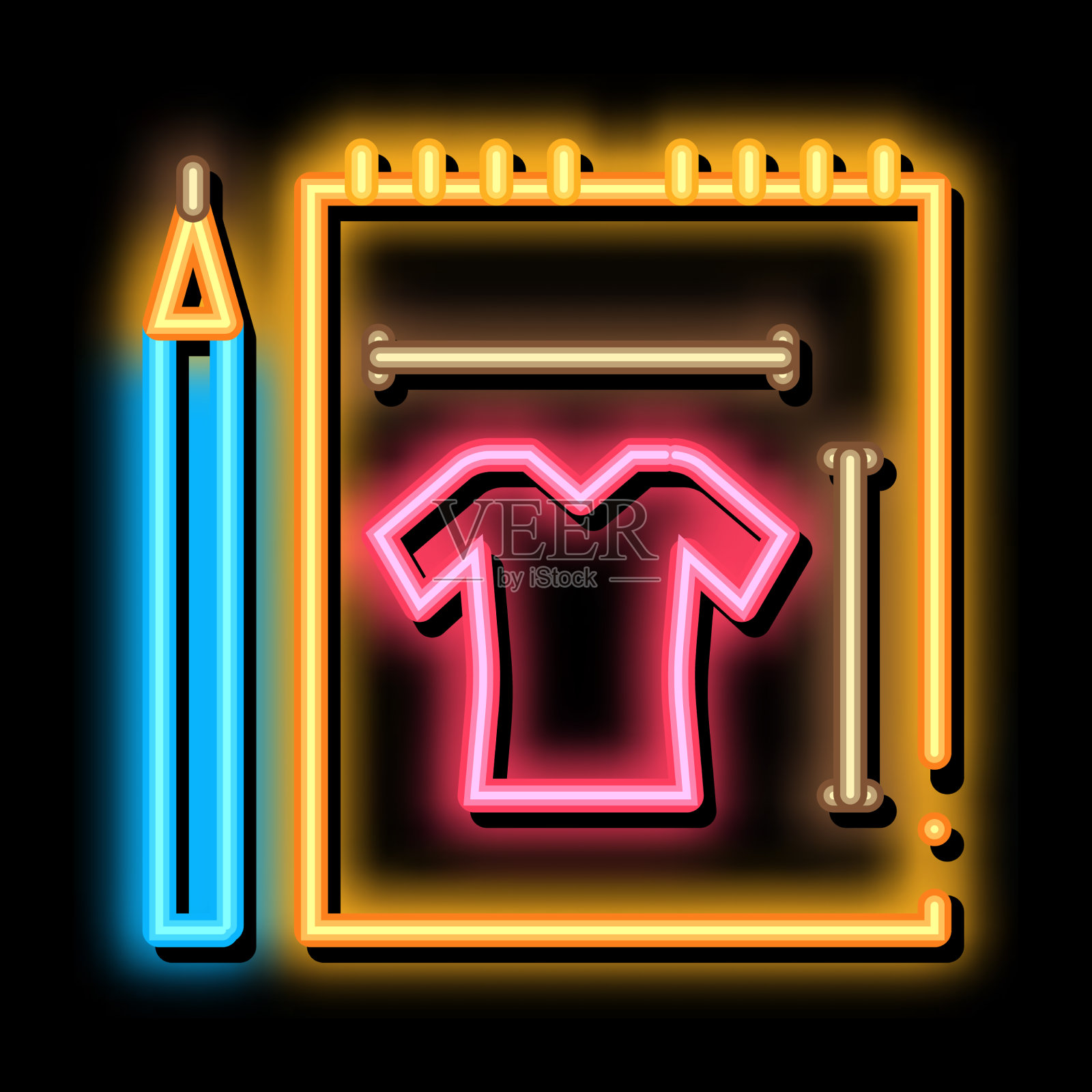 衣服素描霓虹灯辉光图标插画图片素材