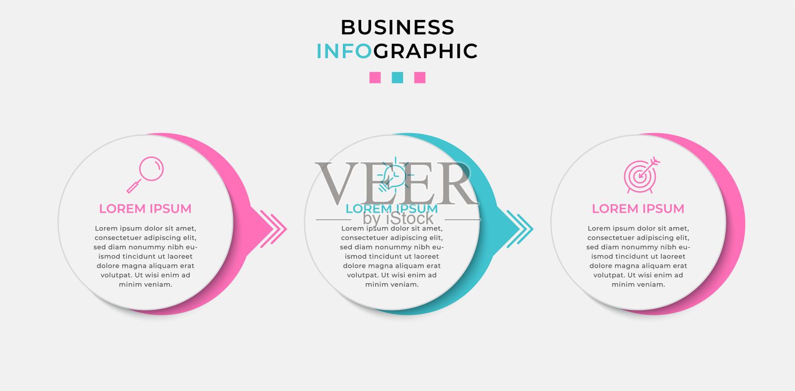 矢量信息图形设计业务模板与图标和3个选项或步骤。可用于流程图，演示文稿，工作流布局，横幅，流程图，信息图插画图片素材