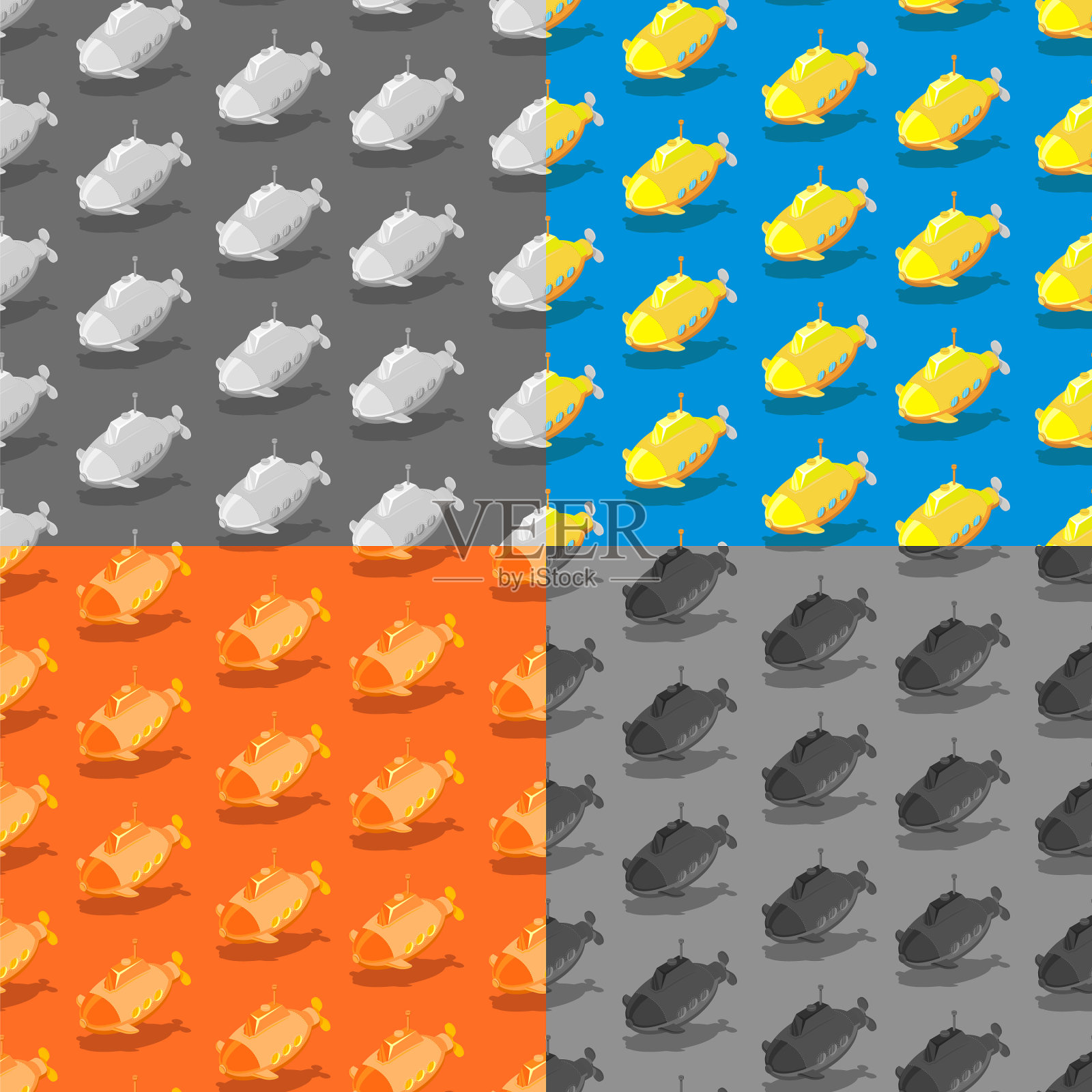 与潜艇儿童设置无缝模式插画图片素材