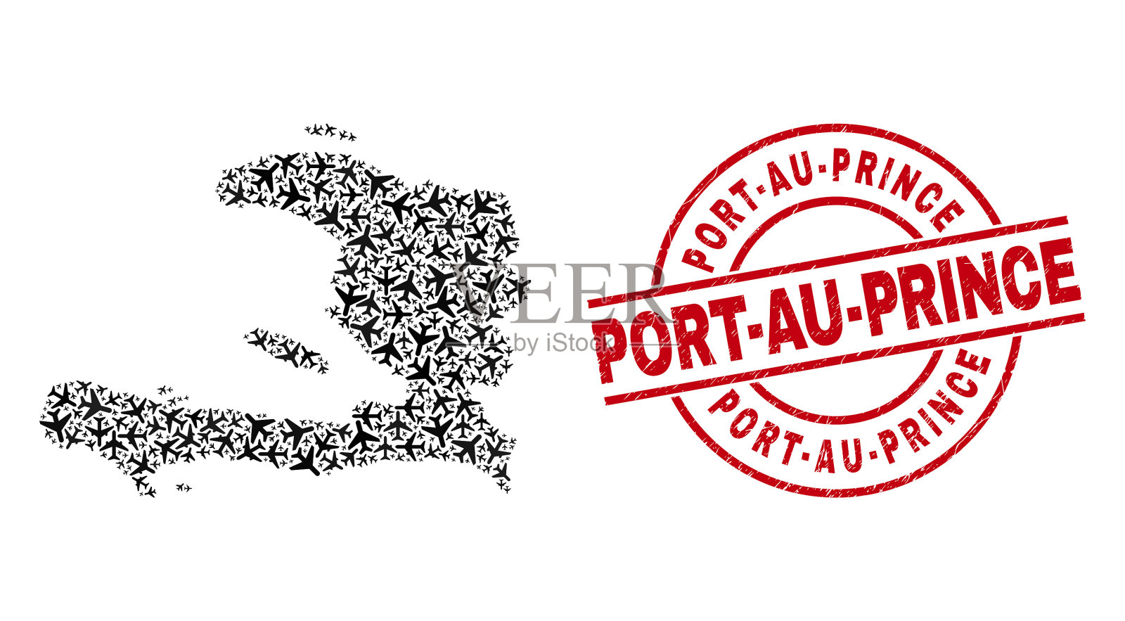 太子港垃圾邮票和海地地图插画图片素材