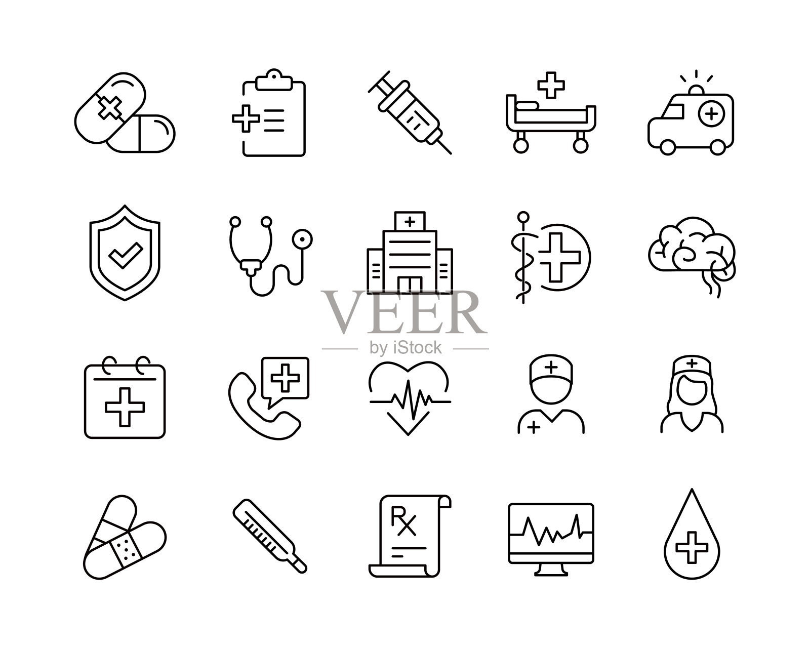 医疗保健图标-矢量线插画图片素材