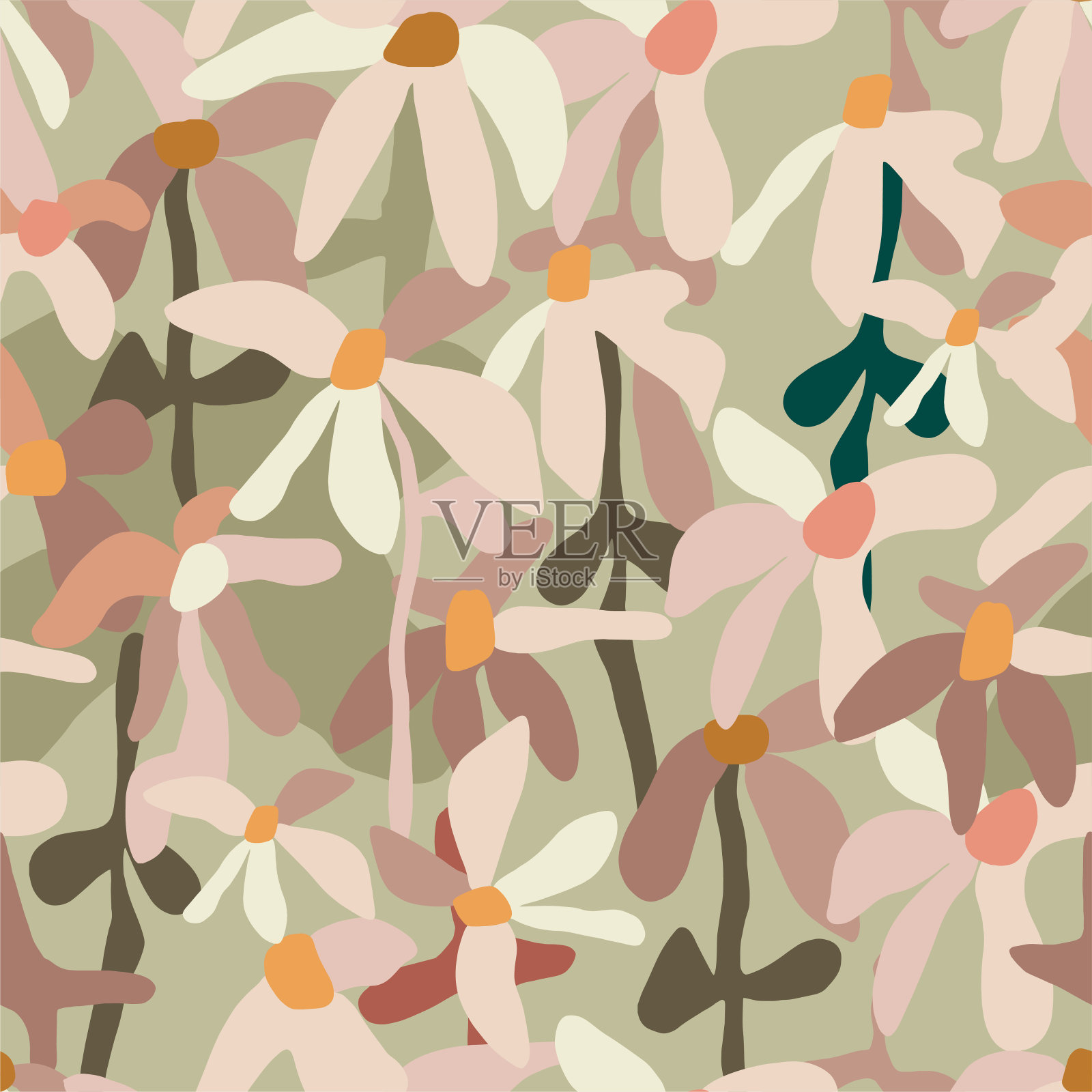 矢量当代现代形状抽象花卉插图图案无缝重复图案数字艺术品家居装饰打印时尚织物纺织插画图片素材