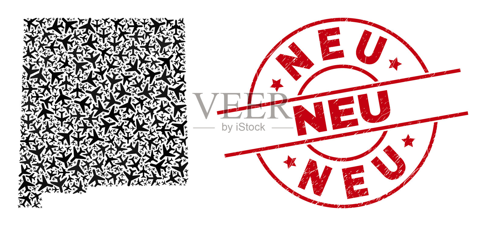 新垃圾徽章和新墨西哥地图航空插画图片素材