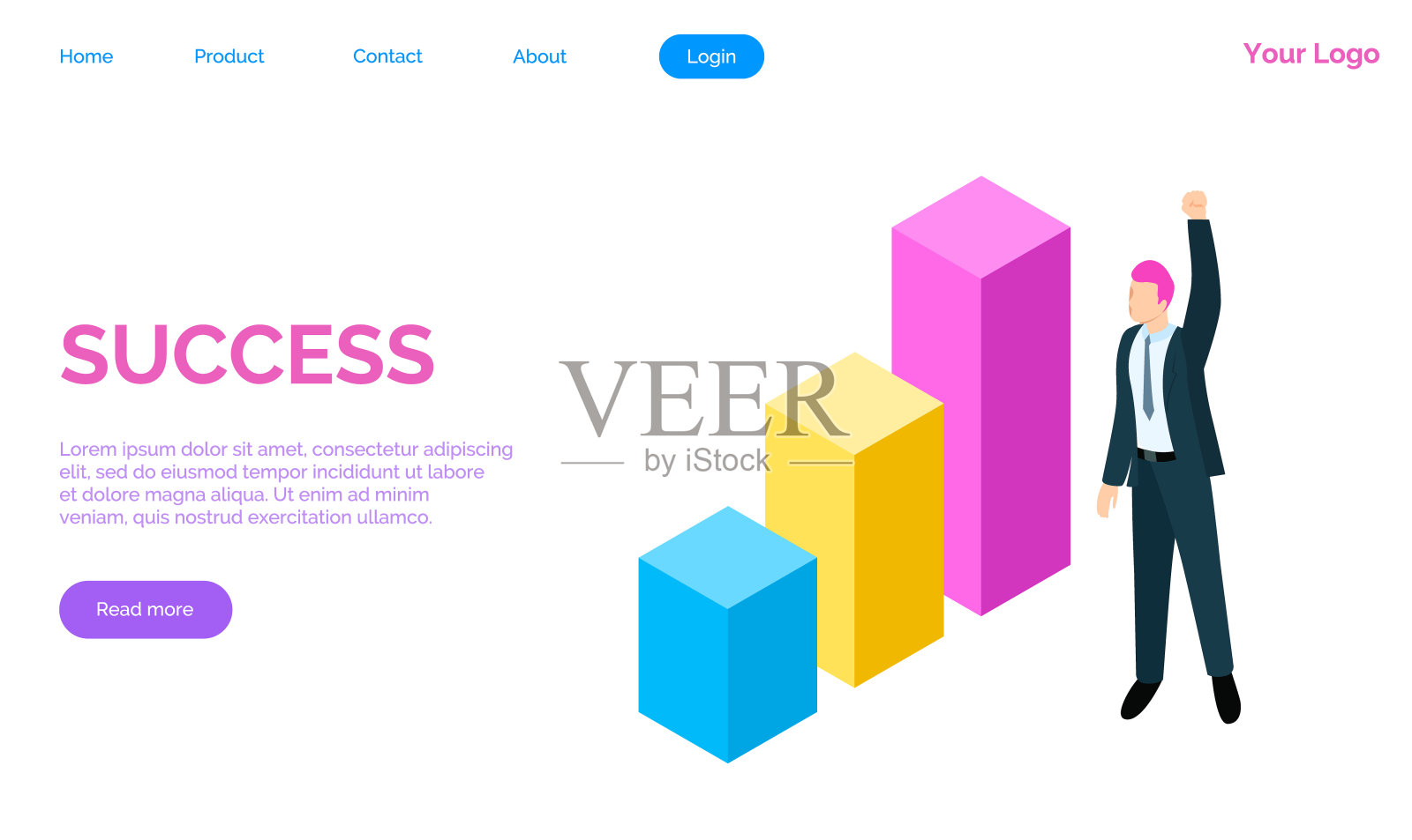 成功的旗帜。赢愿景，达成目标，经营目标。成功的团队合作策略插画图片素材