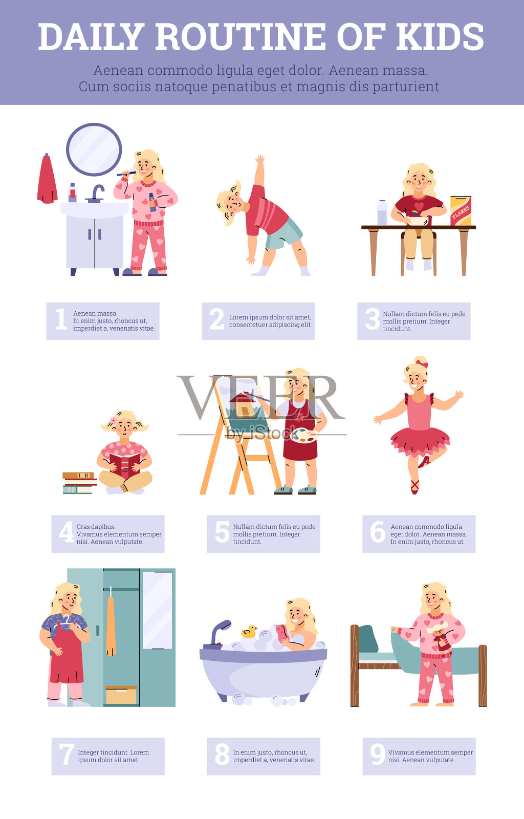 孩子们每天例行的横幅与女孩在每天插画图片素材