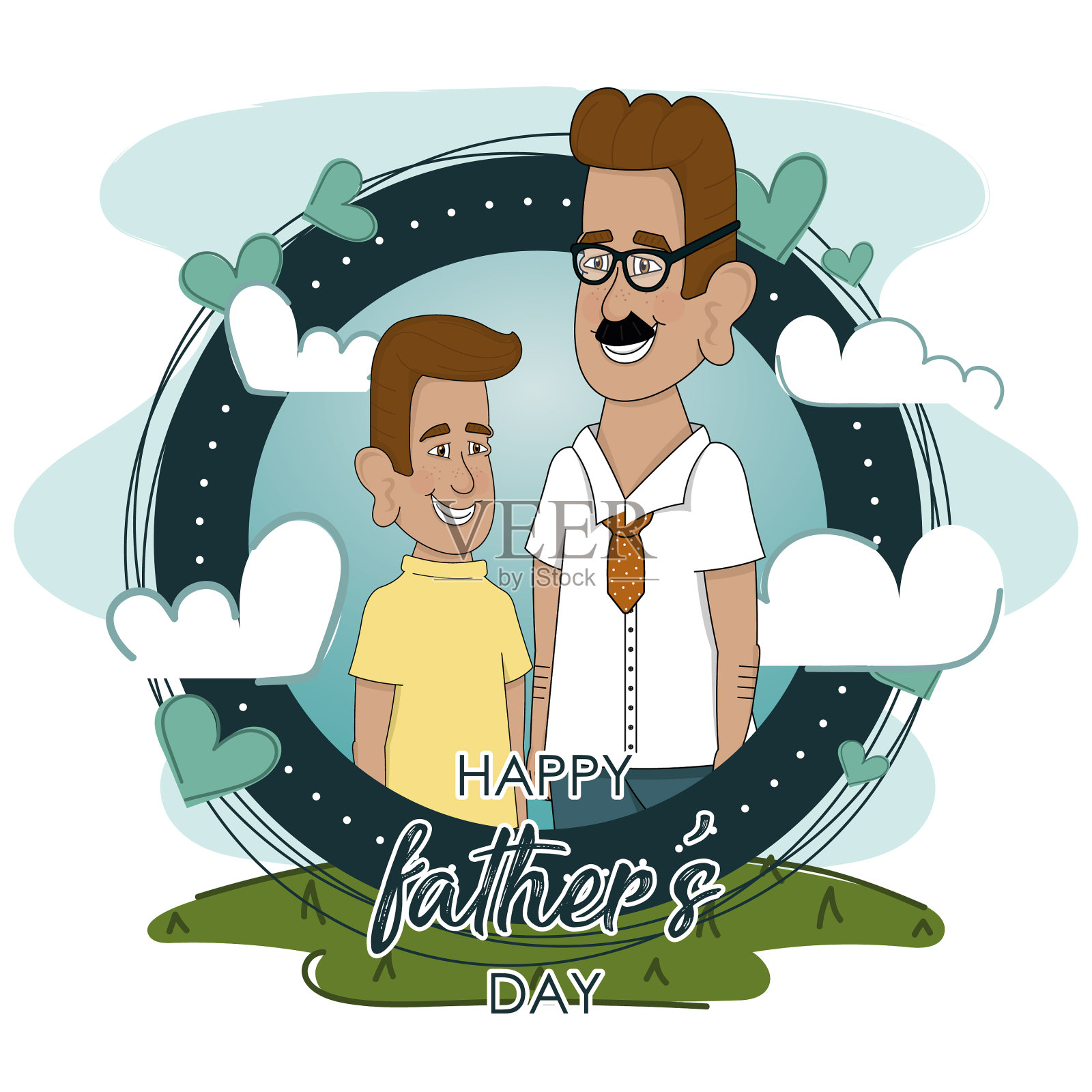 快乐男人和他儿子的父亲节海报插画图片素材