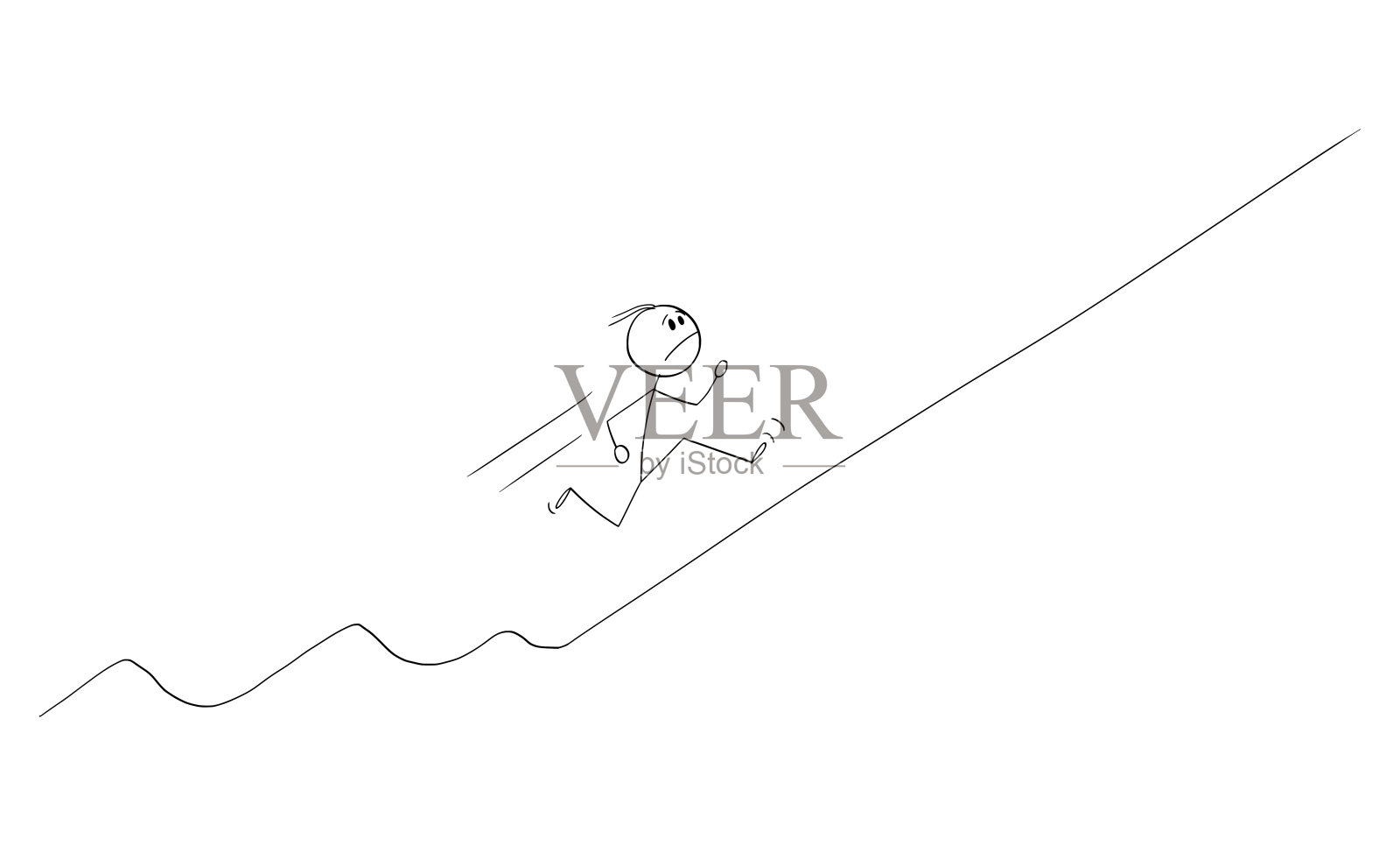 失意的人或商人跑上山上升的财务图，矢量卡通棍图插图设计元素图片