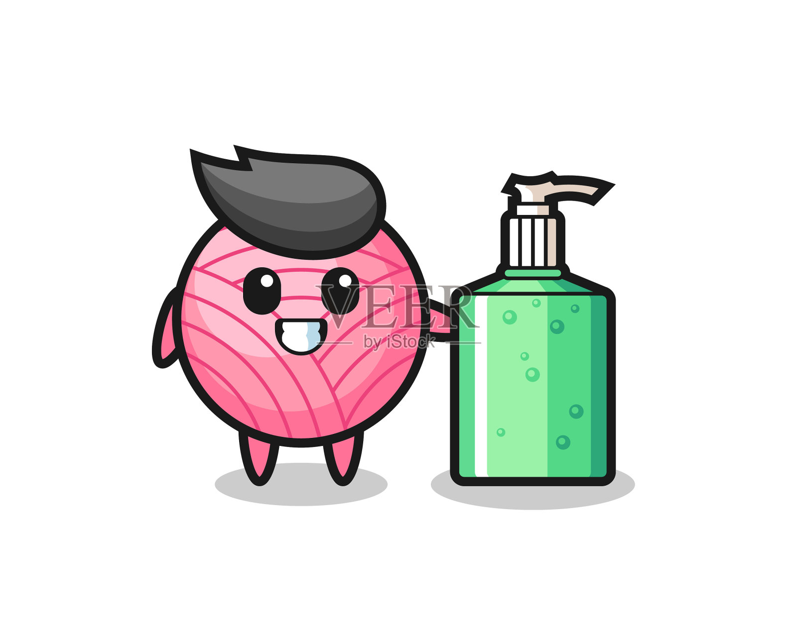 可爱的毛线球卡通和洗手液插画图片素材