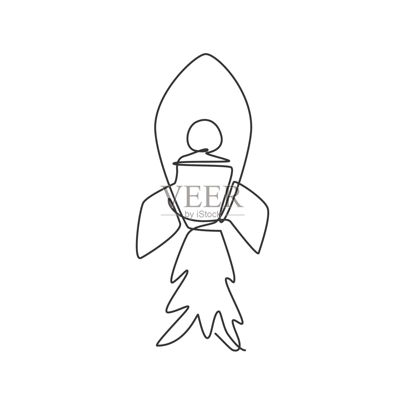 单线画火箭飞船发射图标素材