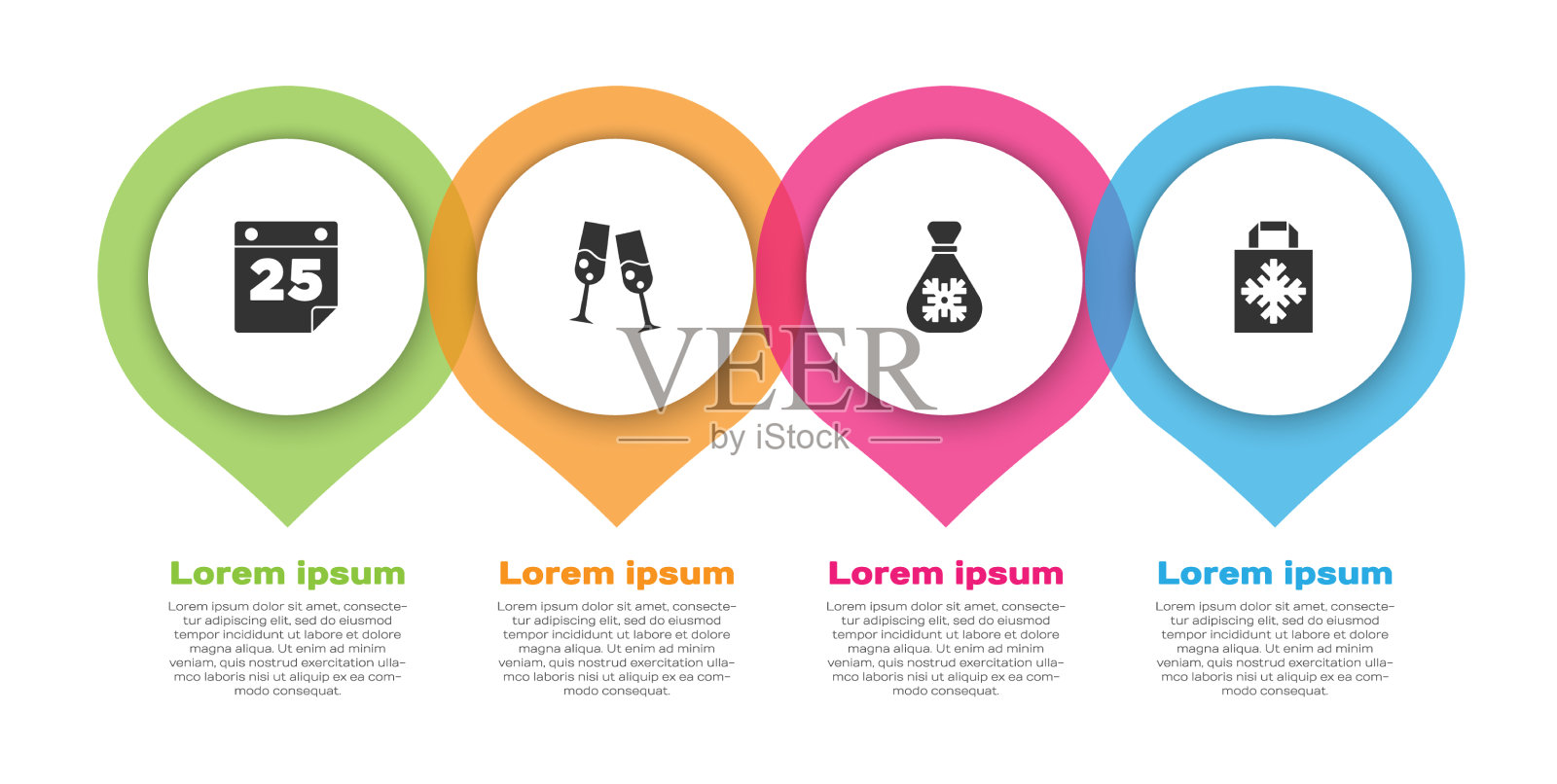 设置日历玻璃香槟圣诞老人袋图标素材