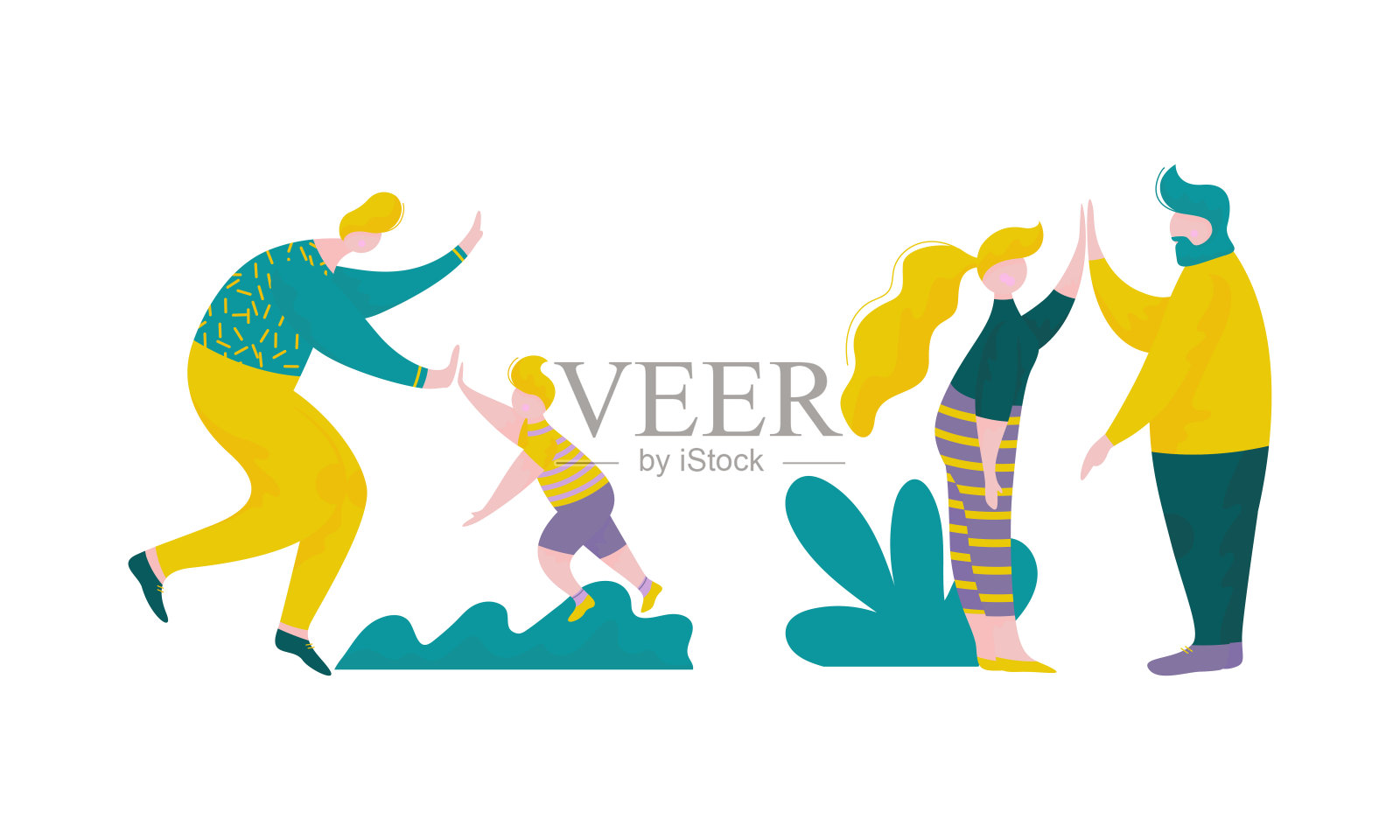 人物角色给予High Five与他人互动向量集插画图片素材