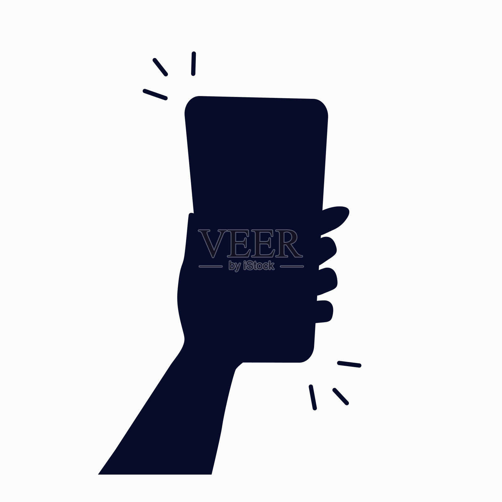 手与手机剪影。平面风格的矢量插图插画图片素材