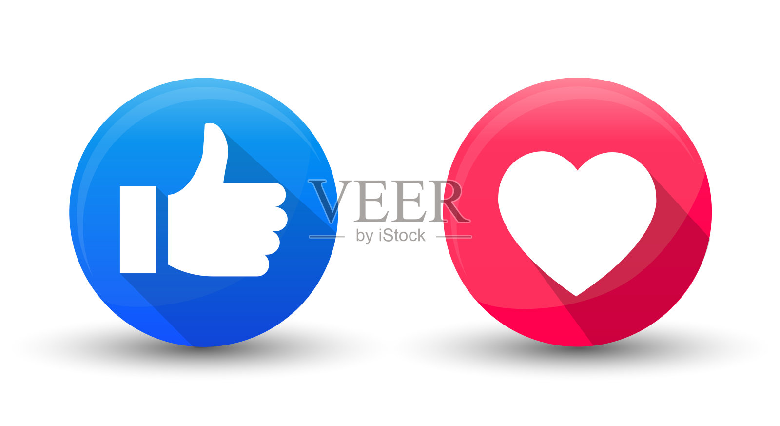 在白色背景上竖起大拇指和心形图标。矢量图图标素材