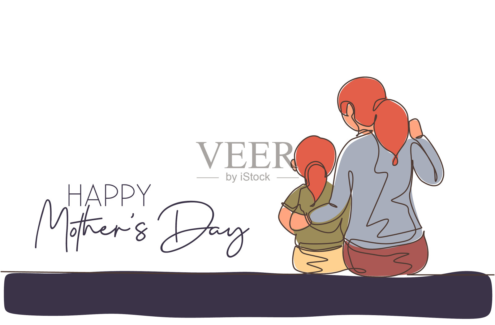 单线连续画年轻的妈妈设计元素图片