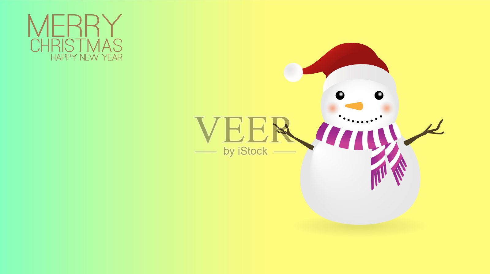 圣诞快乐新年贺卡：可爱雪人和纸张空间，节日卡通人物矢量设计元素图片