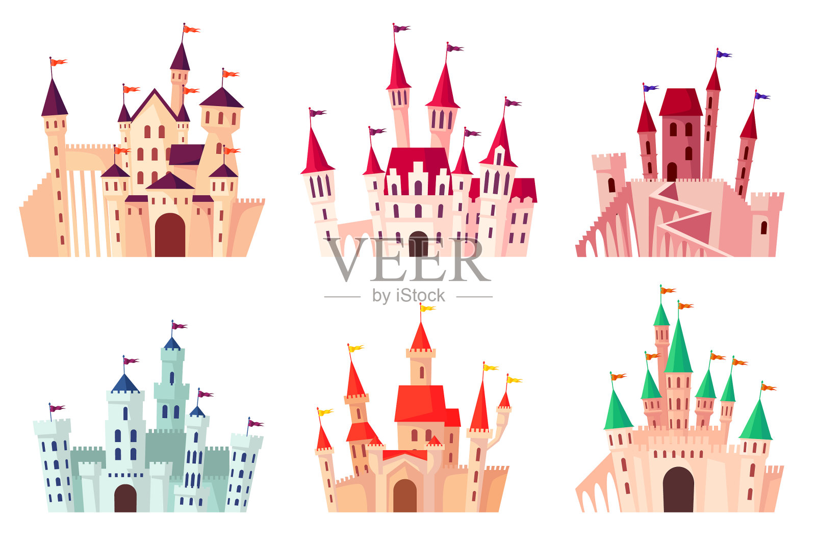 卡通中世纪城堡套装设计元素图片