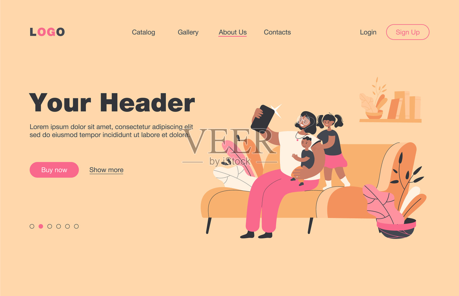 微笑的母亲和孩子们自拍插画图片素材