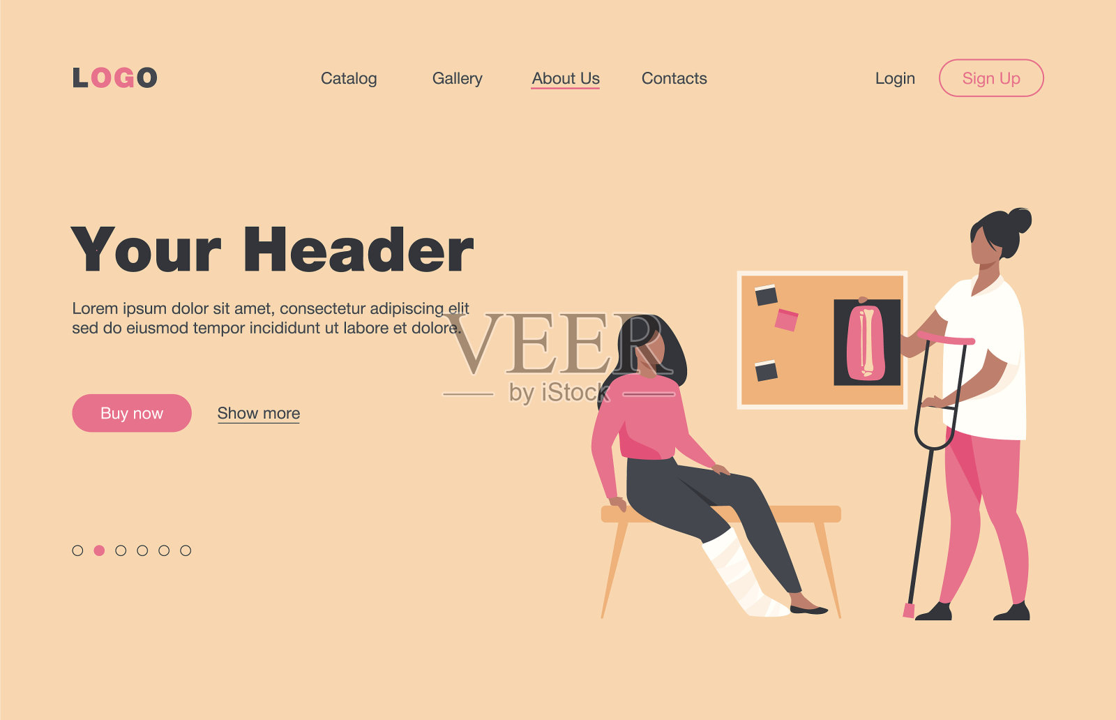 一名妇女的腿受伤，还打着石膏插画图片素材