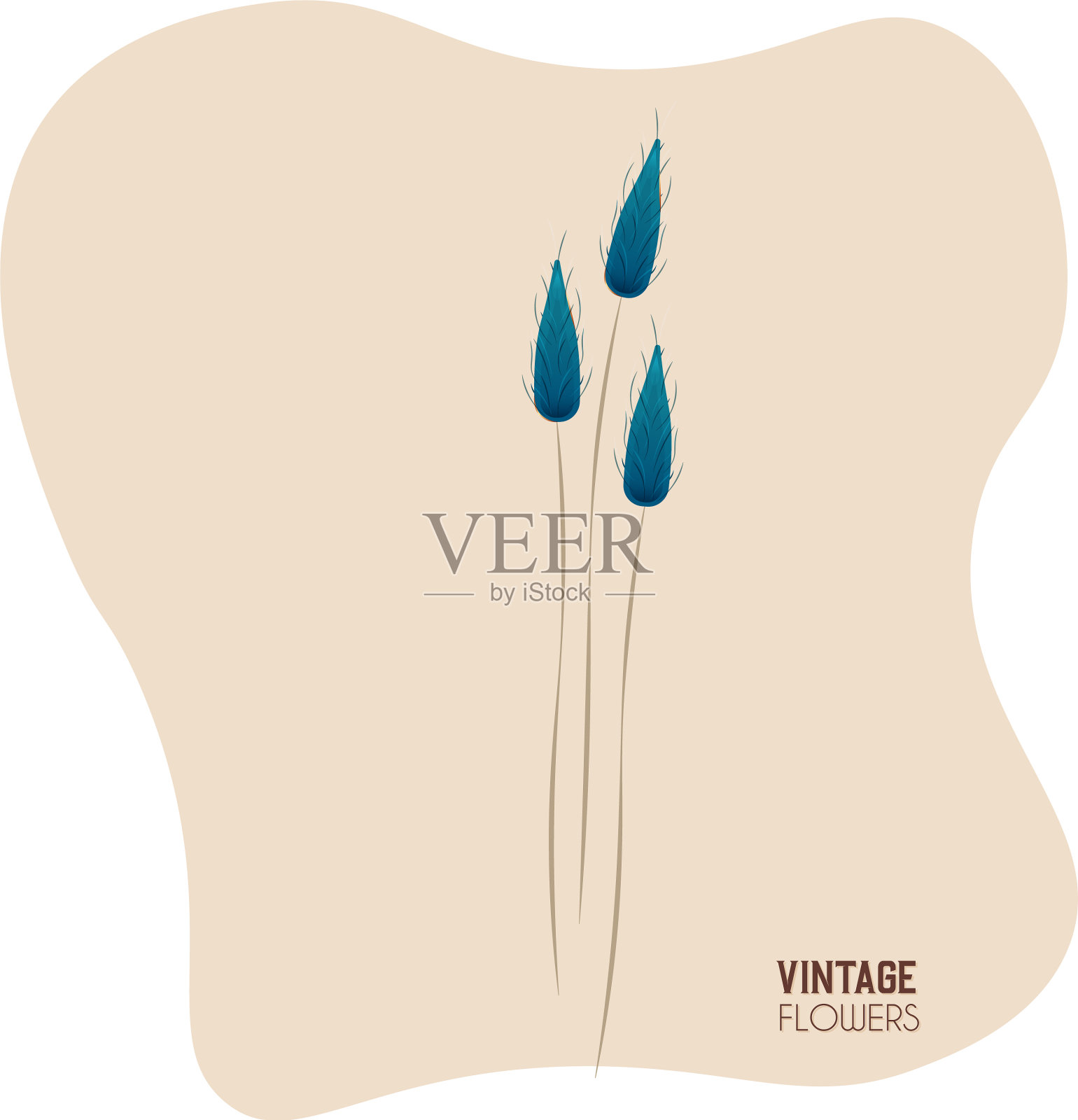 孤立的蓝色复古花艺术插画图片素材