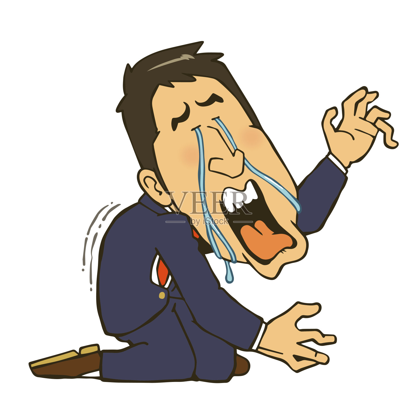 一个商人坐在那里大哭的插图。插画图片素材