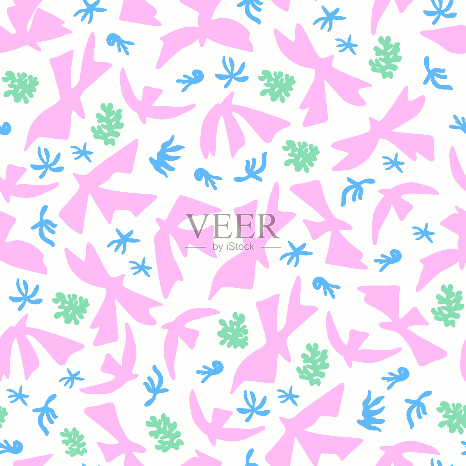 鸟类和自然花卉简单形状插图无缝重复图案家居装饰印花时尚面料和纺织图形资源插画图片素材