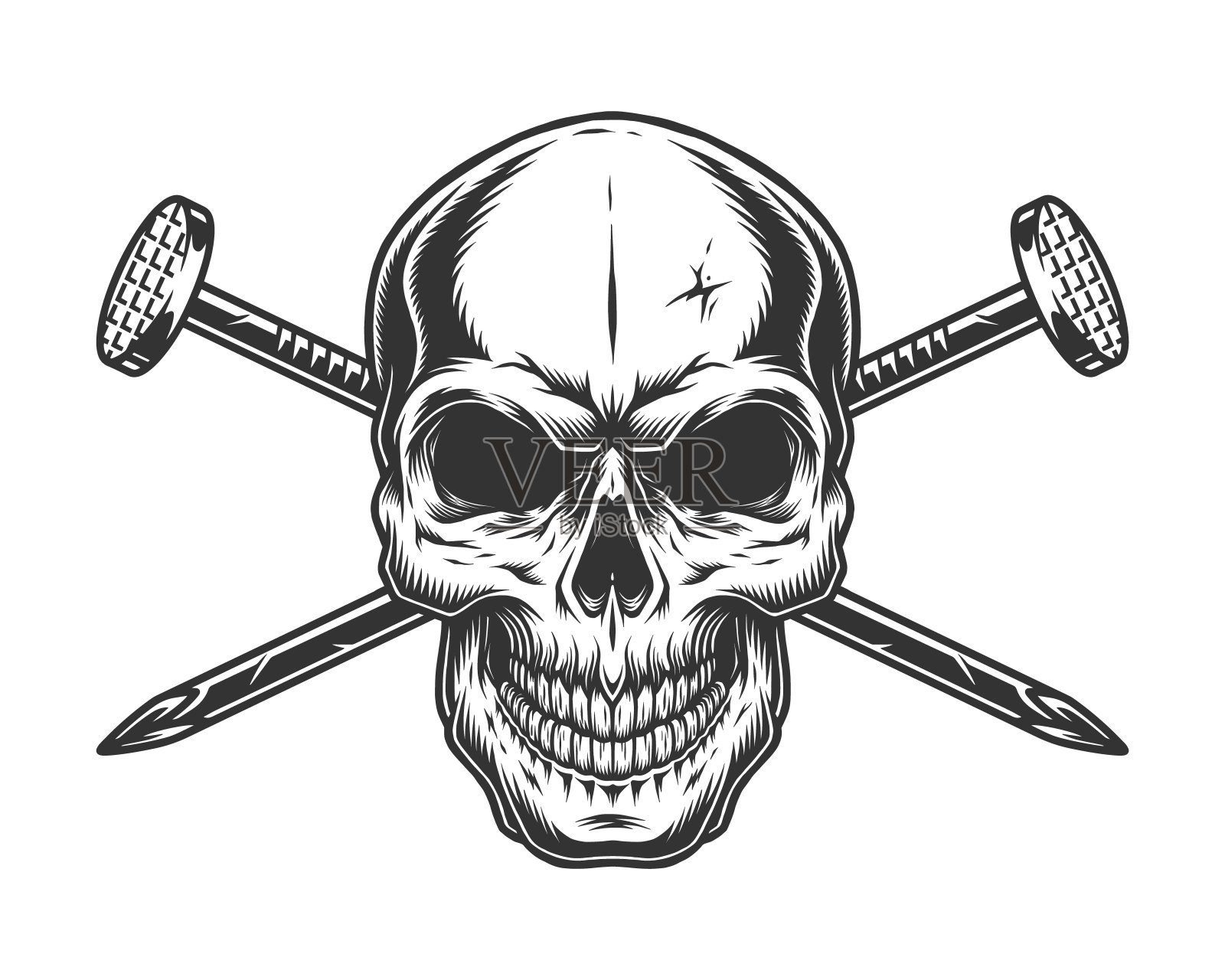 交叉的钢钉和头骨插画图片素材